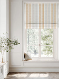 Yellow Striped Linen Roman blind - Else Gold Rod - WHT - White base fabric.