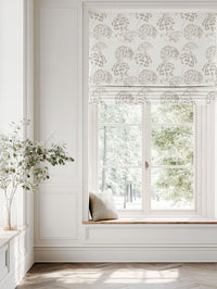 Neutral / Grey Floral Linen Roman blind - Erleen Almond - White base fabric.