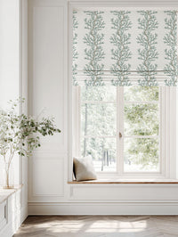 Green Botanical Linen Roman blind - Galilea Sage - White base fabric.