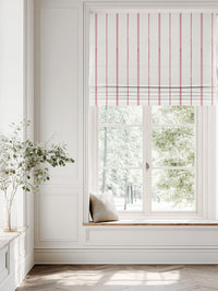 Red Striped Linen Roman blind - Inga Dream Red - White base fabric.