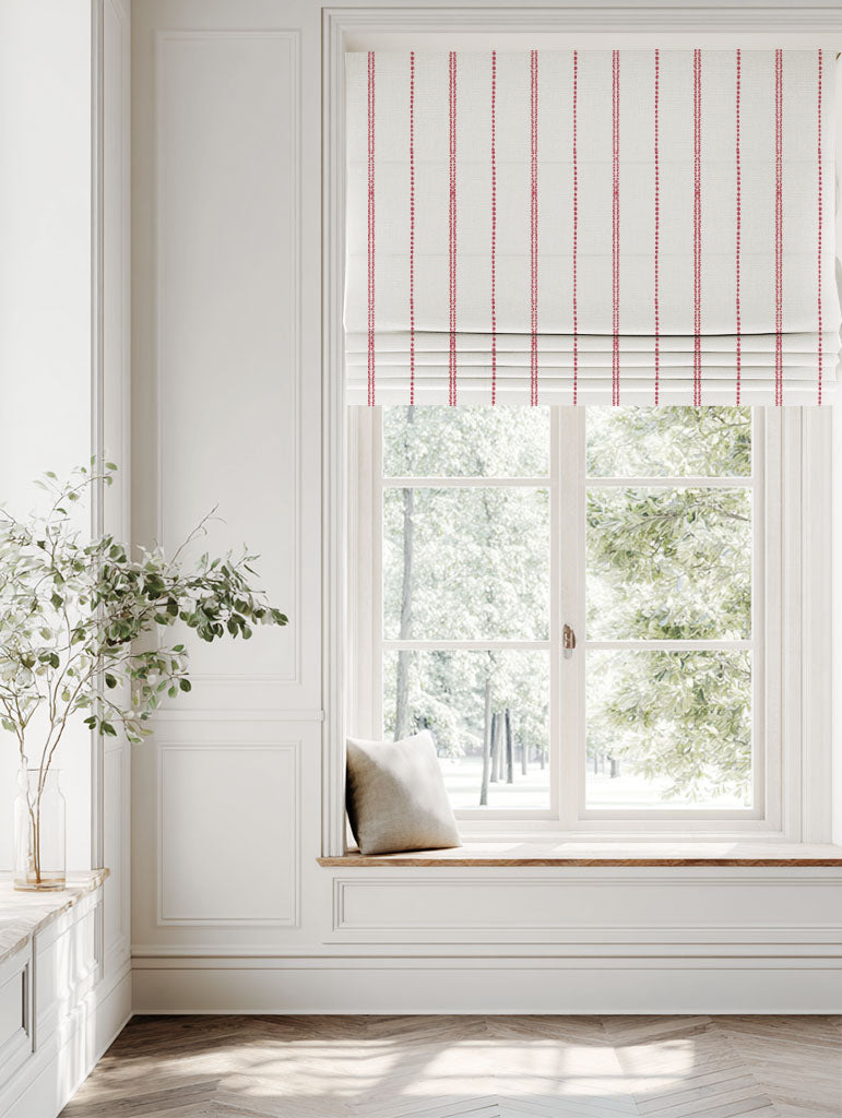 Red Striped Linen Roman blind - Inga Dream Red - White base fabric.