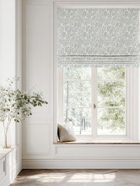 Grey Botanical Linen Roman blind - Lisbell Greige-WHT - White base fabric.
