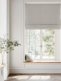 Brown Striped Linen Roman blind - Maisa Nougat - White base fabric.