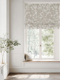 Neutral / Grey Floral Linen Roman blind - Marianne Almond  - White base fabric.