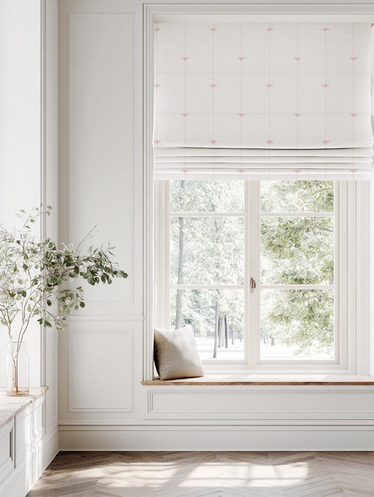 Pink Striped Linen Roman Blind - Mimmi Dusty Pink-WHT - White base fabric.