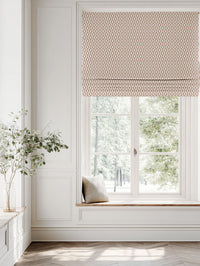 Pink Patterned Linen Roman blind - Oona New Blush - White base fabric.
