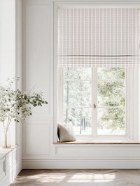 Pink Floral Stripe Linen Roman Blind - Silvian Peony-WHT - White base fabric.