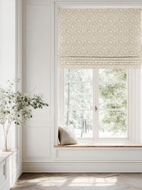 Neutral / Brown Floral Linen Roman blind - Sonja Powder Sand - White base fabric.