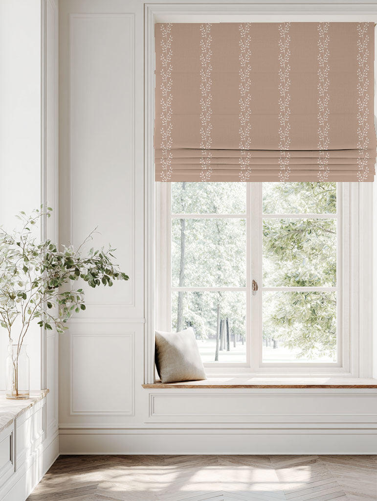 Shena New Blush INV Blind - White fabric with botanical Pink inverted  print