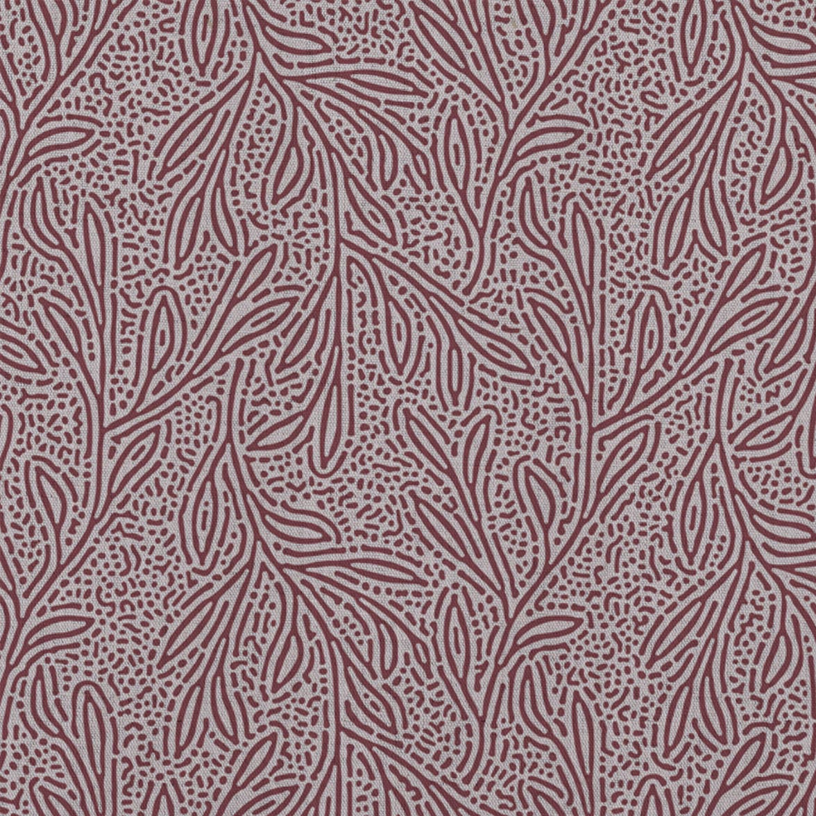 Red Patterned Linen Curtain Fabric - Alma Wine - Natural base fabric