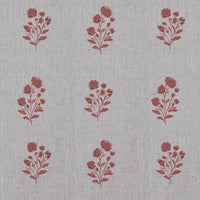 Red Floral Linen Curtain Fabric - Cherie Crimson Red - Natural base fabric.