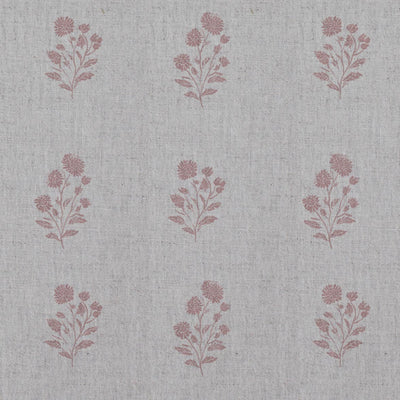 Pink Floral Linen Curtain Fabric - Cherie Dusty Pink - Natural base fabric.