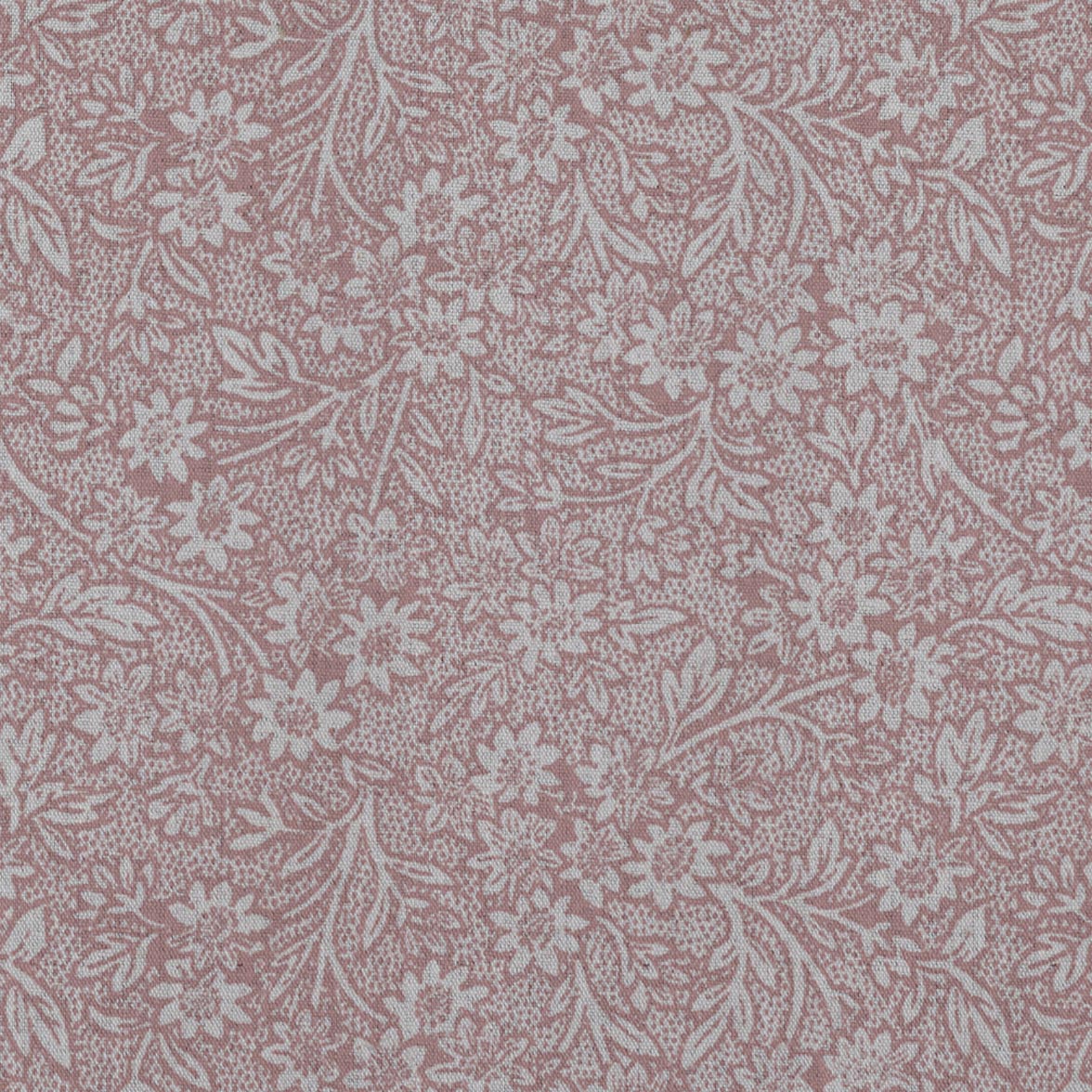 Pink Floral Linen Curtain Fabric - Cheye Dusty Pink - Natural base fabric.