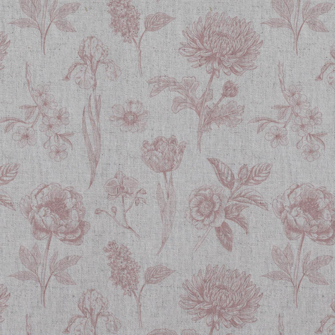 Pink Floral Linen Curtain Fabric - Cirian Dusty Pink - Natural base fabric.