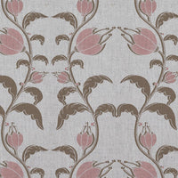 Pink and Brown Patterned Linen Curtain Fabric - Dana Pink Pebble  - Natural base fabric.