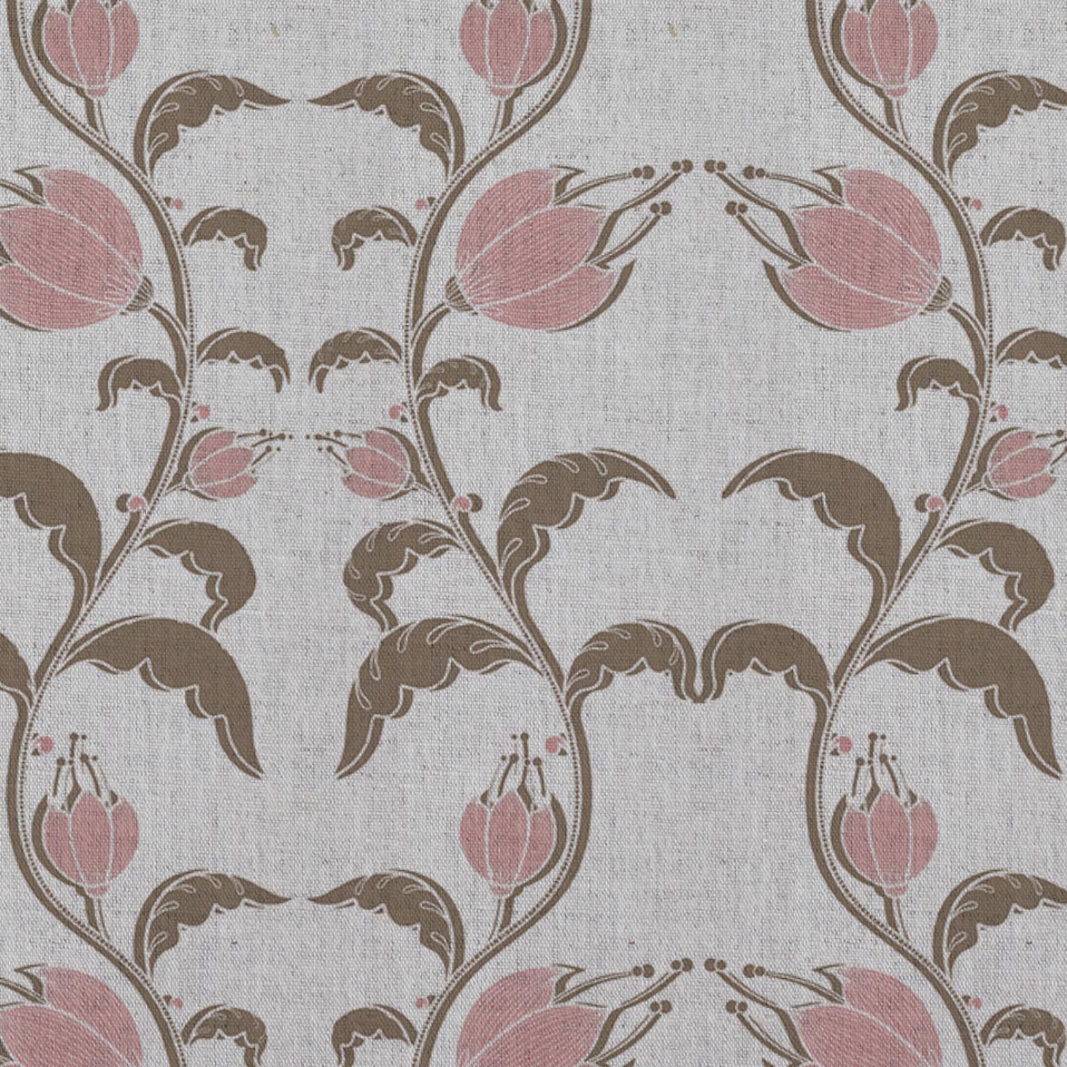 Pink and Brown Patterned Linen Curtain Fabric - Dana Pink Pebble  - Natural base fabric.
