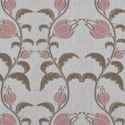 Pink and Brown Patterned Linen Curtain Fabric - Dana Pink Pebble  - Natural base fabric.