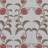 Red and Brown Patterned Linen Curtain Fabric - Dana Red Pebble  - Natural base fabric.