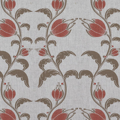 Red and Brown Patterned Linen Curtain Fabric - Dana Red Pebble  - Natural base fabric.