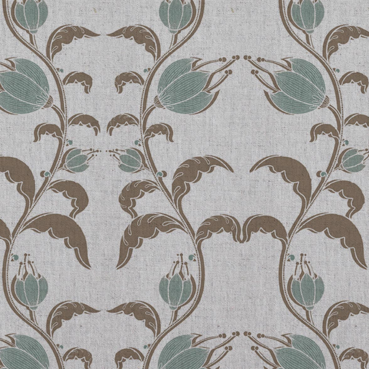 Green and Brown Patterned Linen Curtain Fabric - Dana Sage Pebble  - Natural base fabric.