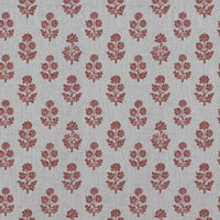 Red Floral Linen Curtain Fabric - Doris Crimson Red - Natural base fabric.