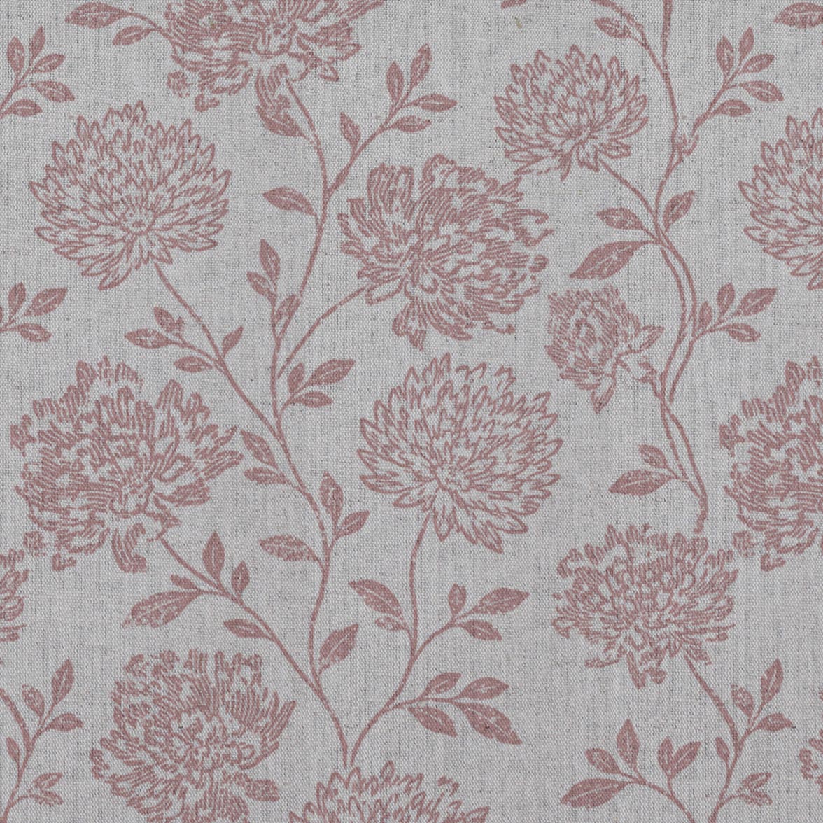 Pink Floral Linen Curtain Fabric - Hulsey Dusty Pink - Natural base fabric.