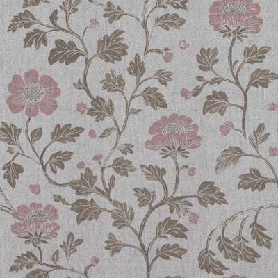 Pink Floral Linen Curtain Fabric - Islie Dusty Pink - Natural base fabric.