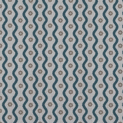 Blue Abstract Linen Curtain Fabric - Kirabe Blue - Natural base fabric.