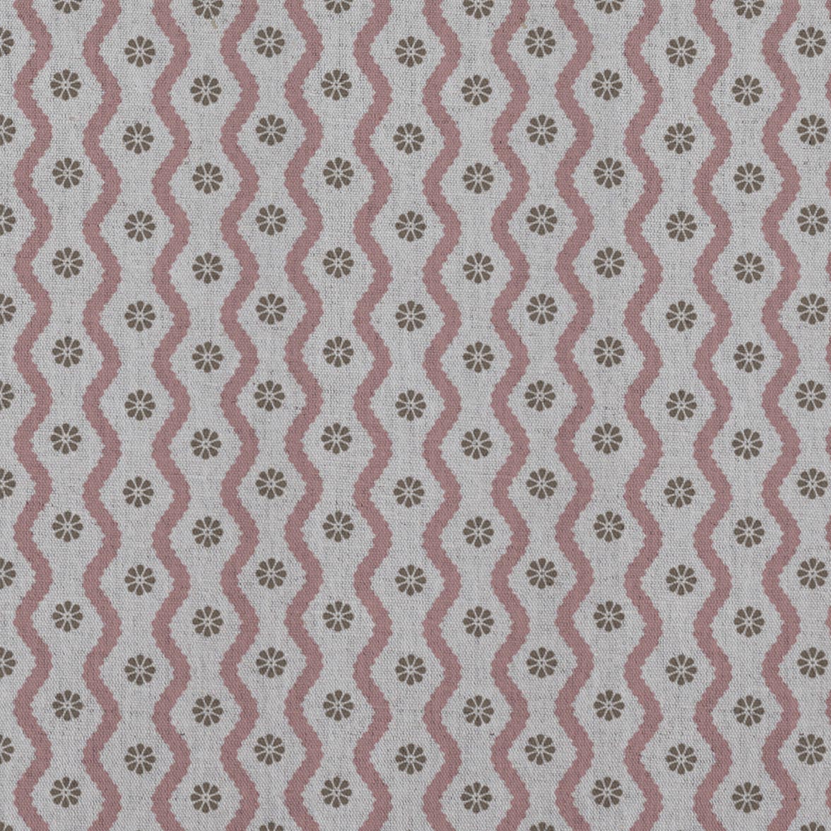 Pink Abstract Linen Curtain Fabric - Kirabe Dusty Pink - Natural base fabric.