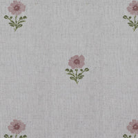 Pink Floral Linen Curtain Fabric - Ksandra Pink - Natural base fabric.