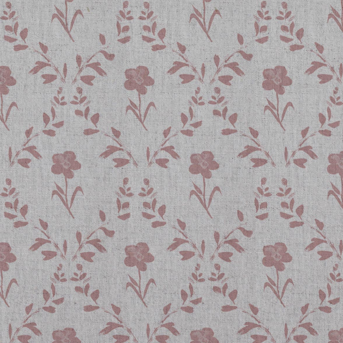 Pink Botanical Linen Curtain Fabric - Lulani Dusty Pink - Natural base fabric.