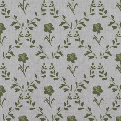 Green Botanical Linen Curtain Fabric - Lulani Khaki - Natural base fabric.