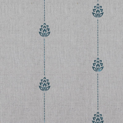 Blue Patterned Stripe Linen Curtain Fabric - Maybel Blue Stone - Natural base fabric.
