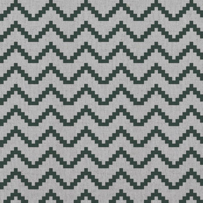 Green Patterned Linen Curtain Fabric - Azig Dark Pine - Natural base fabric.