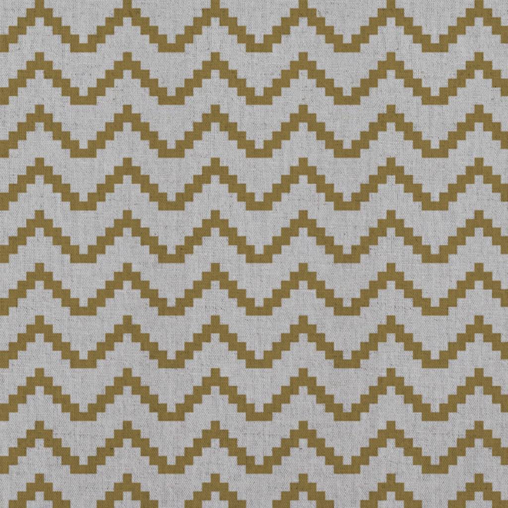 Yellow Patterned Linen Curtain Fabric - Azig Gold Rod - Natural base fabric.
