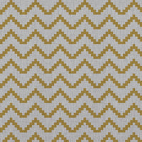 Yellow Patterned Linen Curtain Fabric - Azig Mustard - Natural base fabric.