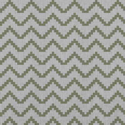 Green Patterned Linen Curtain Fabric - Azig Olive - Natural base fabric.