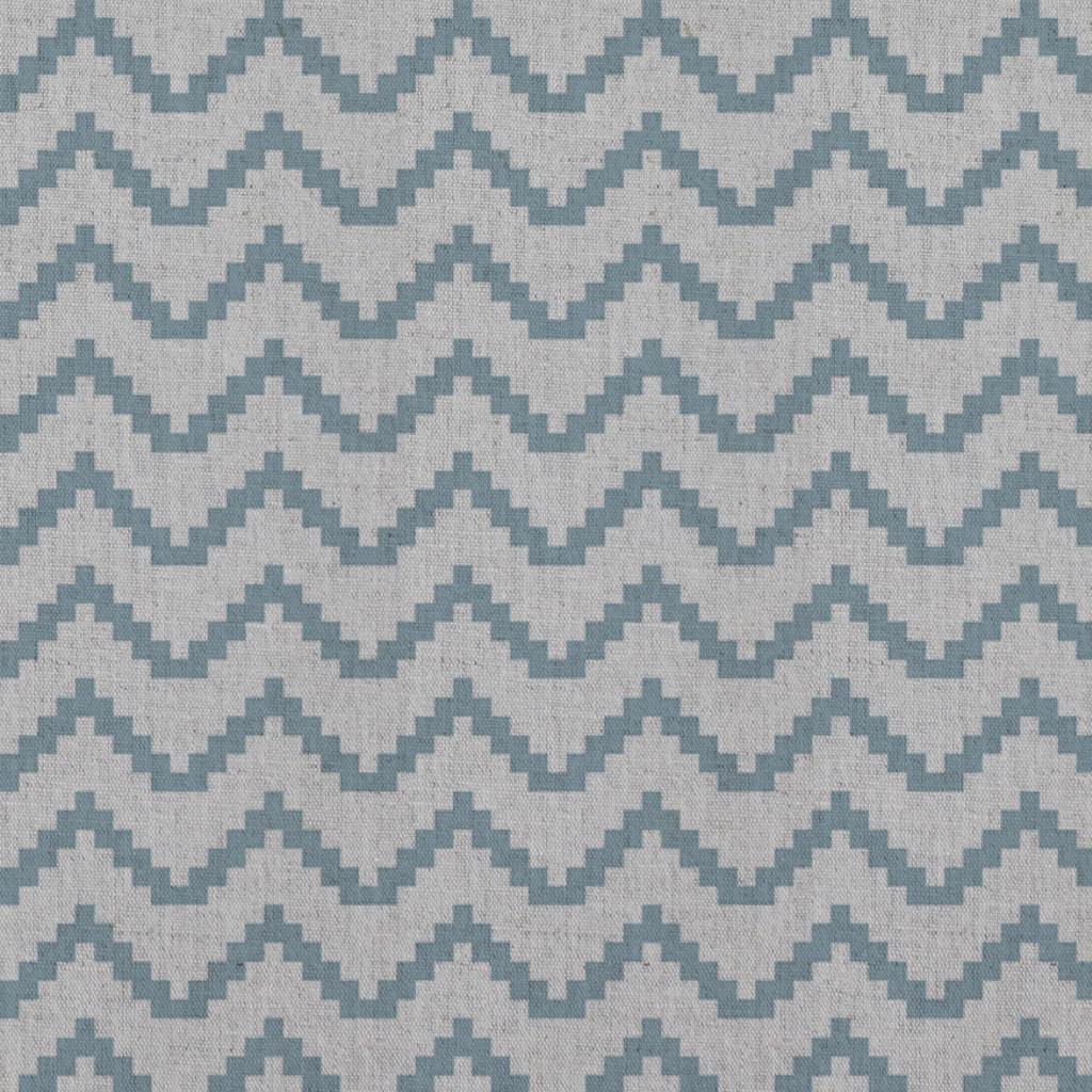 Blue Patterned Linen Curtain Fabric - Azig Sky - Natural base fabric.
