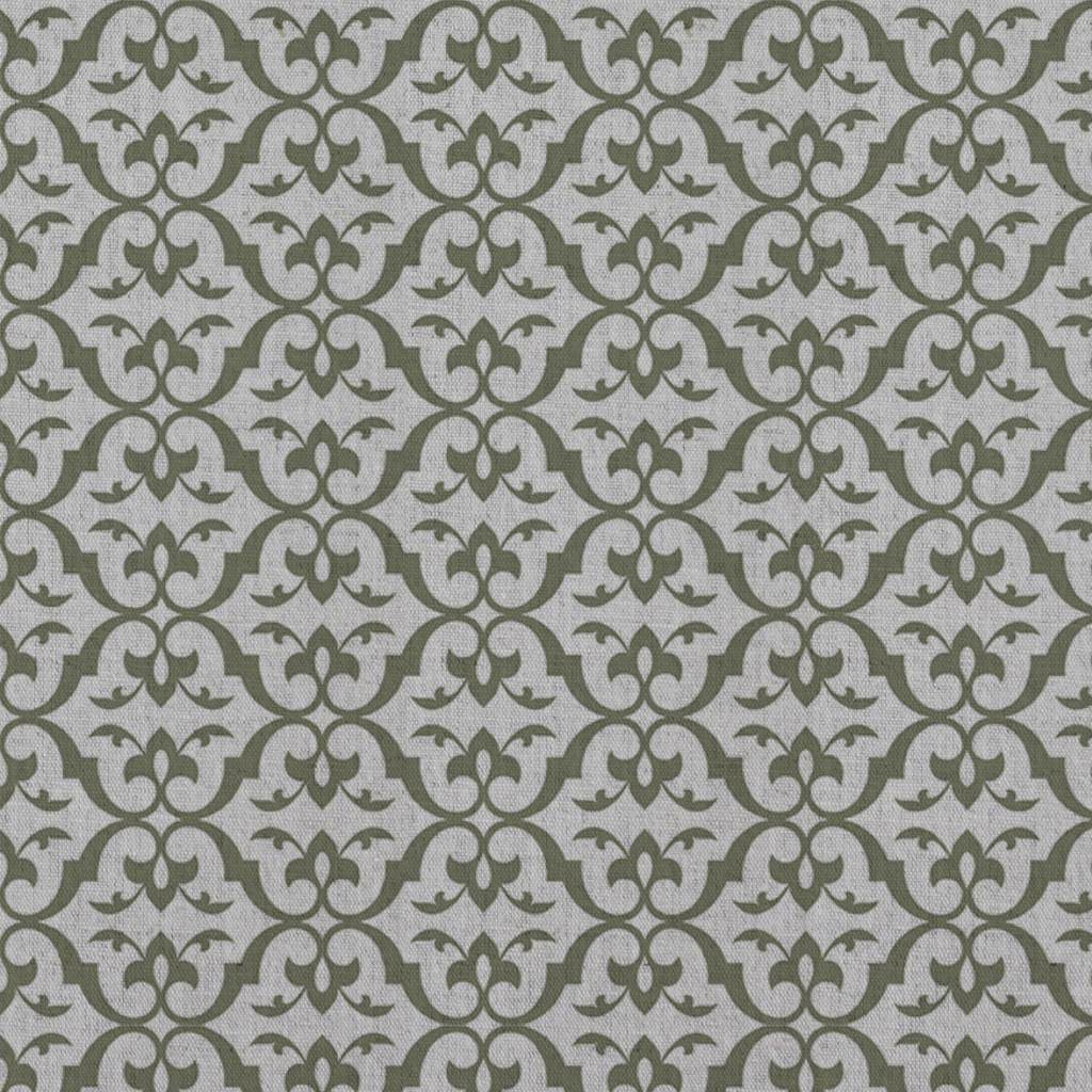 Green Patterned Linen Curtain Fabric - Brita Moss - Natural base fabric.