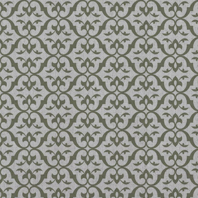 Green Patterned Linen Curtain Fabric - Brita Moss - Natural base fabric.