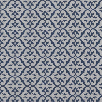 Blue Patterned Linen Curtain Fabric - Brita Night Blue - Natural base fabric.