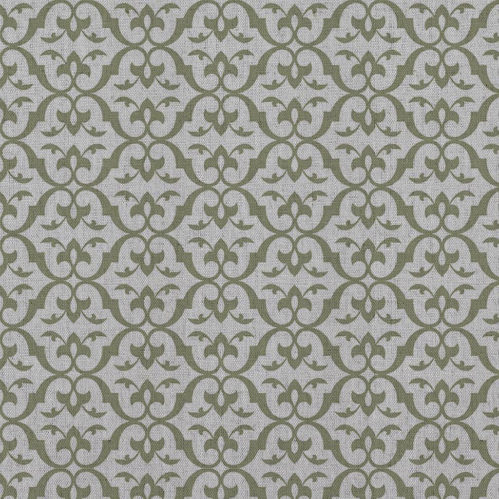 Green Patterned Linen Curtain Fabric - Brita Olive - Natural base fabric.