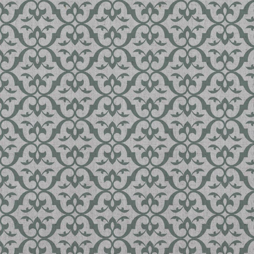Green Patterned Linen Curtain Fabric - Brita Sage - Natural base fabric.