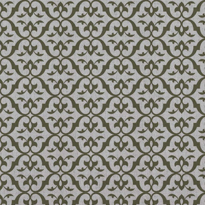Green Patterned Linen Curtain Fabric - Brita Seaweed - Natural base fabric.