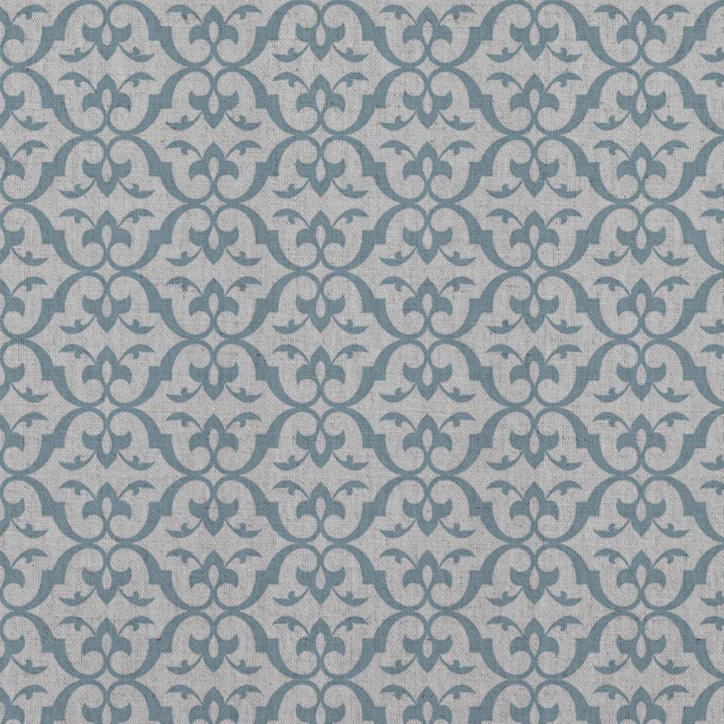 Blue Patterned Linen Curtain Fabric - Brita Sky - Natural base fabric.