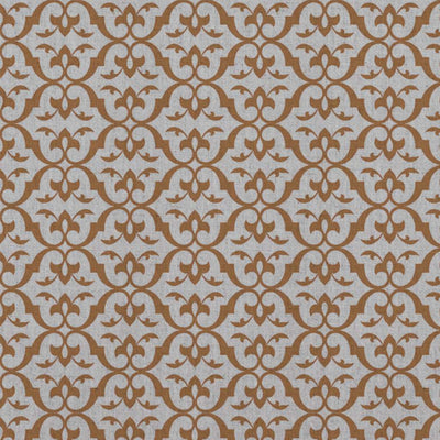 Orange Patterned Linen Curtain Fabric - Brita Tangerine - Natural base fabric.