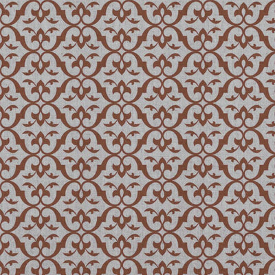 Red / Orange Patterned Linen Curtain Fabric - Brita Terracotta - Natural base fabric.