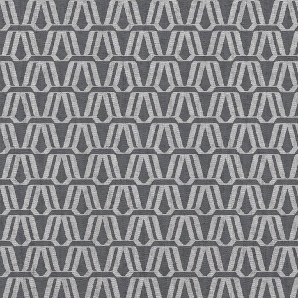 Grey Patterned Linen Curtain Fabric - Elva Ash - Natural base fabric.