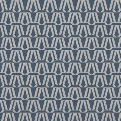 Blue Patterned Linen Curtain Fabric - Elva Denim - Natural base fabric.