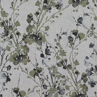 Green Floral Linen Curtain Fabric - FlowerBliss Olive - Natural base fabric.